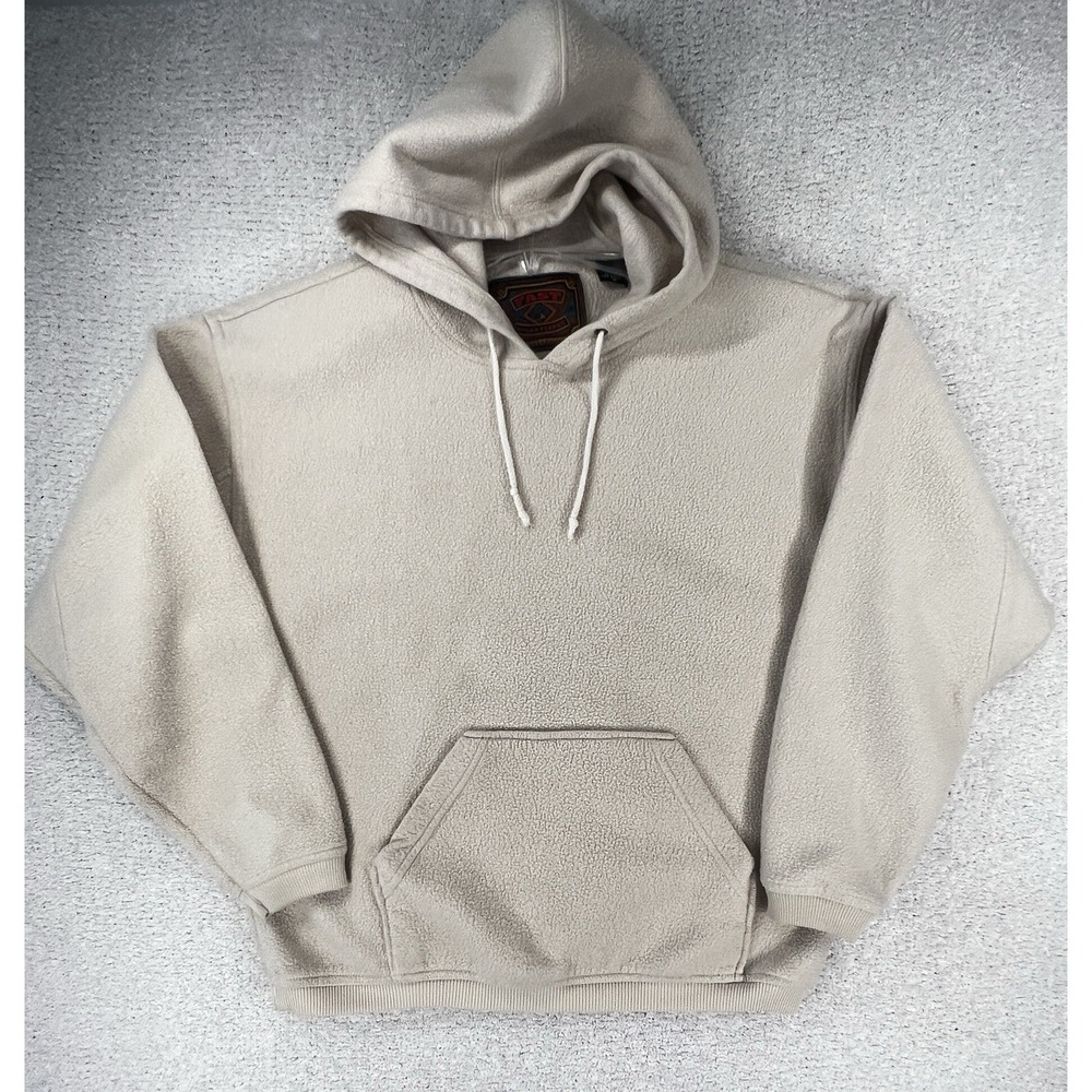 FAST Vintage Mens‎ Hoodie M Solar Fleece Pullover Cream Oatmeal Sherpa 90s EUC